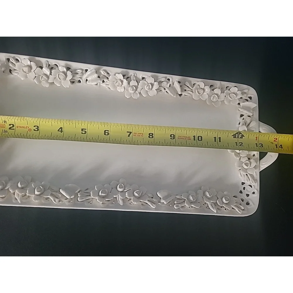 Rosalie Peppertree Tabletops Fine Porcelain Ivory Floral Platter Roses Butterfly